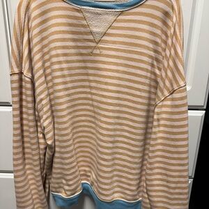 Free People Striped Tan and Blue Sweater